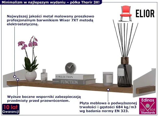 Półka ścienna na książki biały + dąb lancelot Melvi