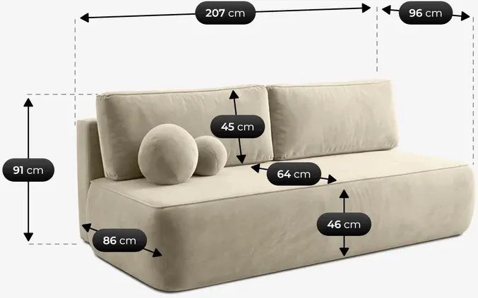 Sofa z Funkcją Spania ARVETO Kremowa Welurowa Nowoczesna