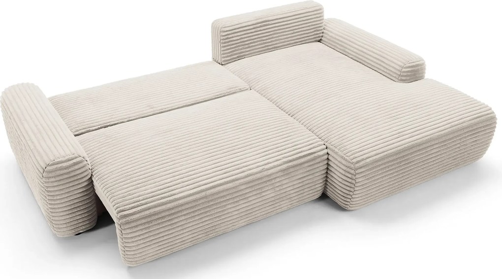 Kremowa sztruksowa kanapa narożna z pojemnikiem P7-D10