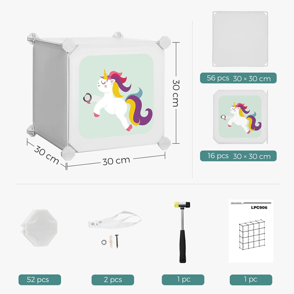 Dziecięca szafa modułowa UNICORN 123x123 cm, biała
