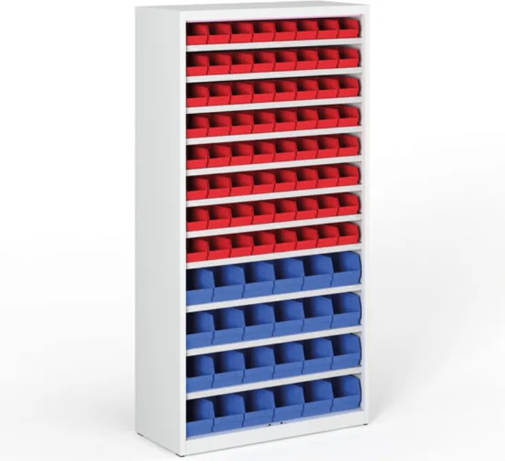 Regał z plastikowymi pojemnikami BASIC - 1800 x 400 x 920 mm, 64x A, 24x B