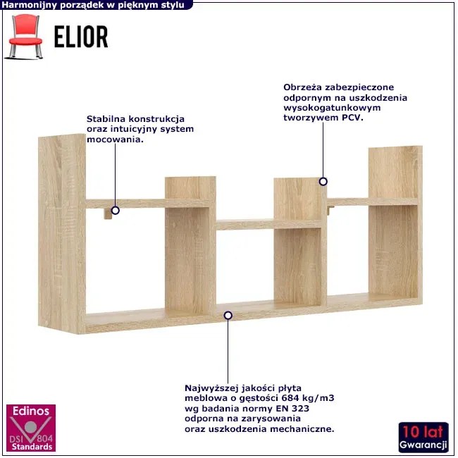 Skandynawska Wisząca Półka Ścienna Dąb Sonoma F4-L36