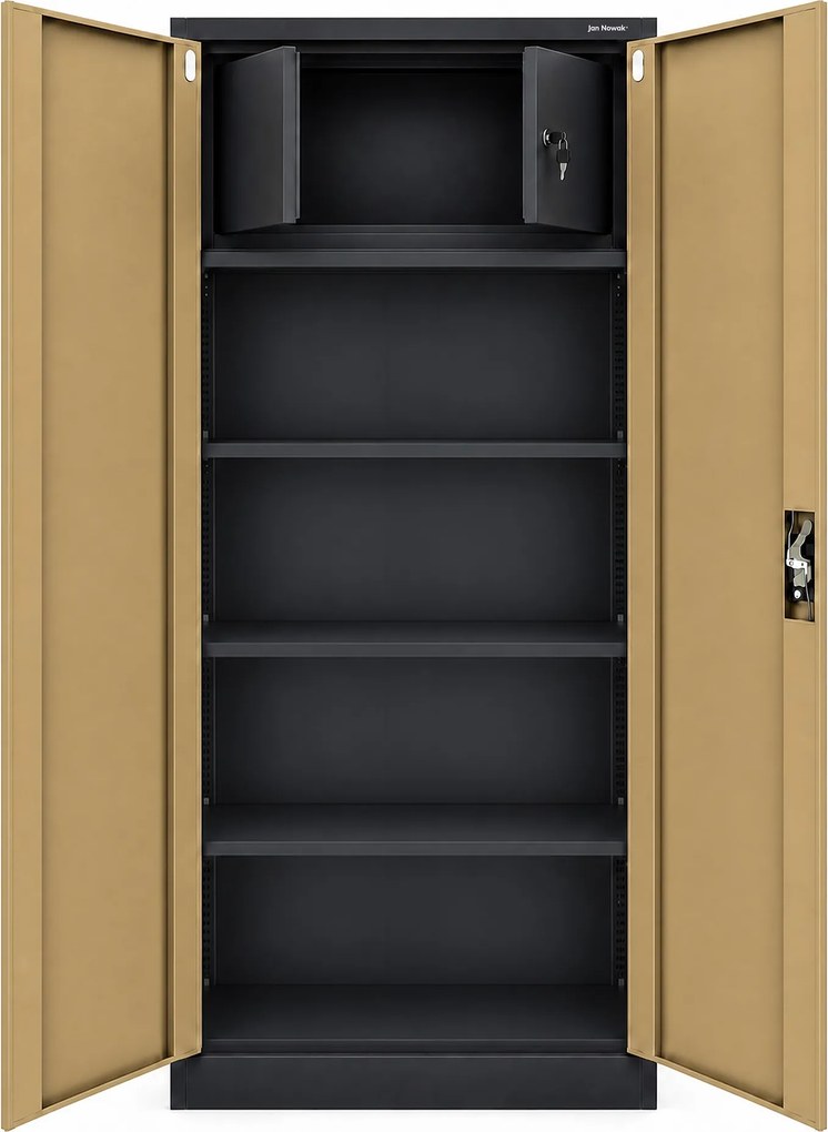 Szafa metalowa ze schowkiem antracytowa / orzech: Eco Design TOMASZ, 900 x 1850 x 450 mm