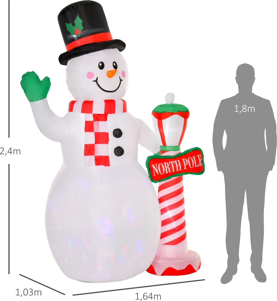 HOMCOM Dekoracja Świąteczna, Nadmuchiwany Bałwan, 2,4 m, Oświetlenie LED, Wentylator, Biały