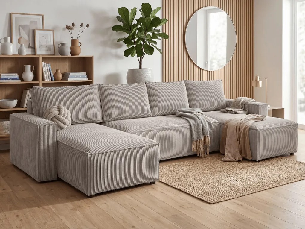 PROMOCJA Beżowy zestaw wypoczynkowy w kształcie U SMART COSARO 295x140 cm II klasa jakościowa