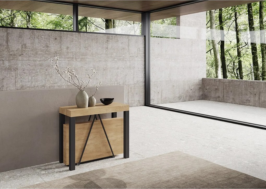 Konsola rozkładana 90x40/300 cm Tiris dąb naturalny rama w kolorze antracytu