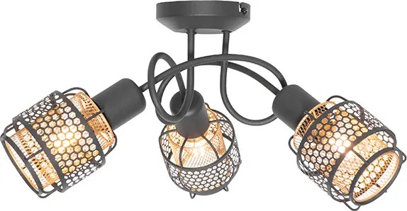 Designerska lampa sufitowa czarna ze złotem 3-światła - Noud