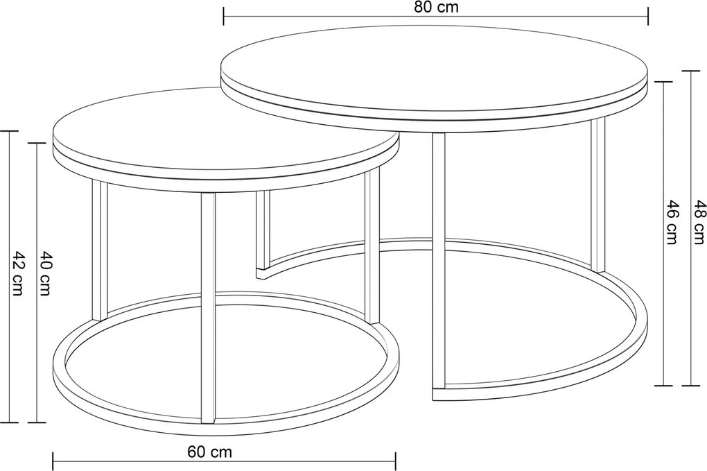 Zestaw okrągłych stolików kawowych dąb artisan + czarny D1-E43