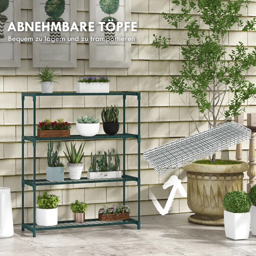 Outsunny Stojak na rośliny, stojak na kwiaty z 4 poziomami, stojak na rośliny do ogrodu, balkonu, stal, ciemnozielony, 89 x 28 x 107 cm