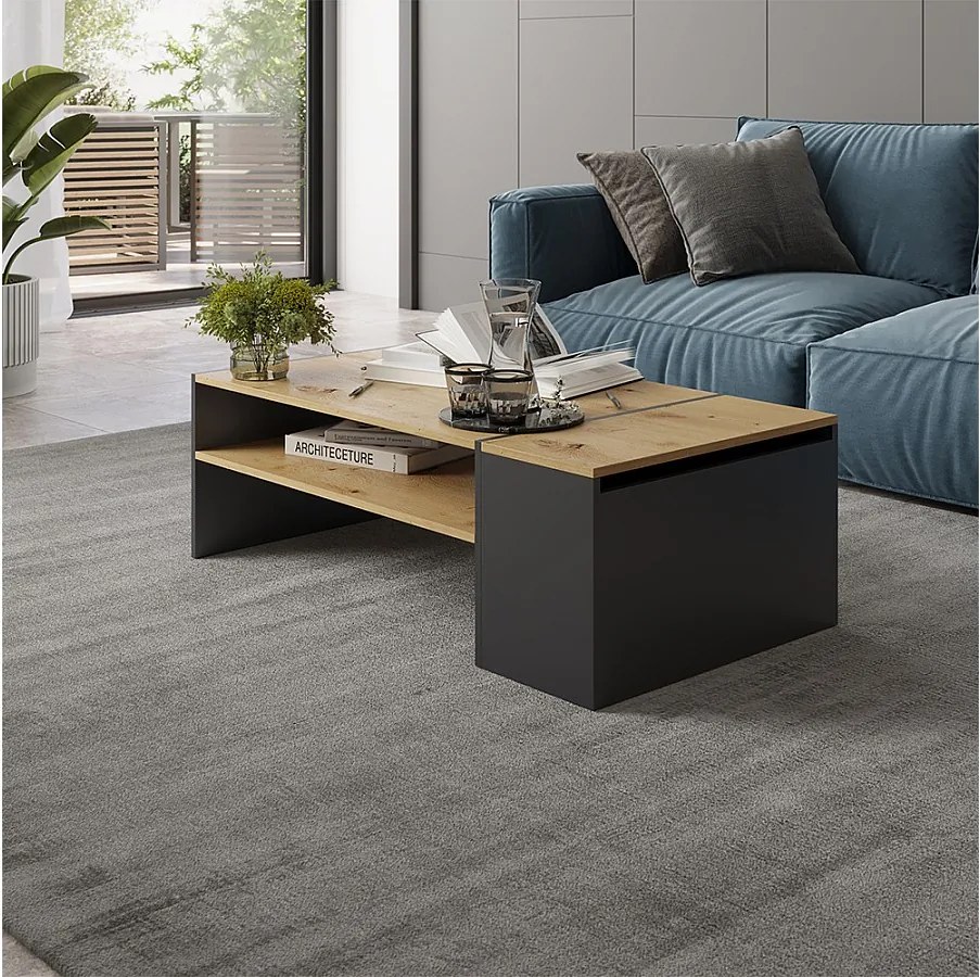Stolik kawowy artisan dąb/antracyt 110x60x36 rubby