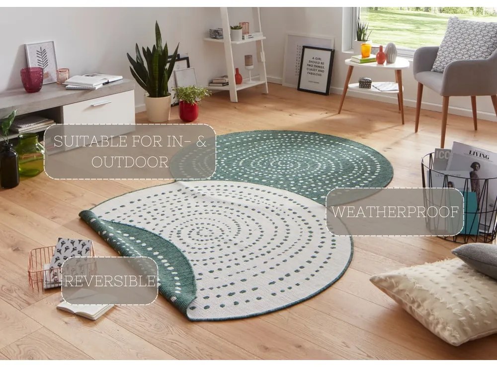Zielony dwustronny dywan zewnętrzny NORTHRUGS Bali, Ø 140 cm