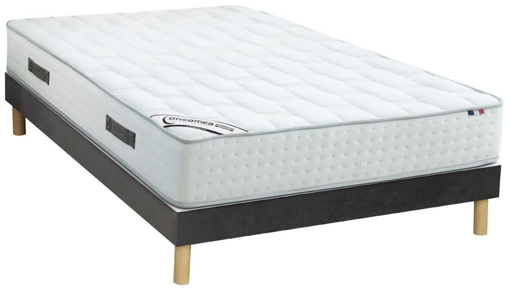 Zestaw stelaż + materac hybrydowy 140 × 190 cm ze sprężynami kieszeniowymi i pamięcią kształtu 7-strefowy – grub. 25 cm – IONIA marki DREAMEA