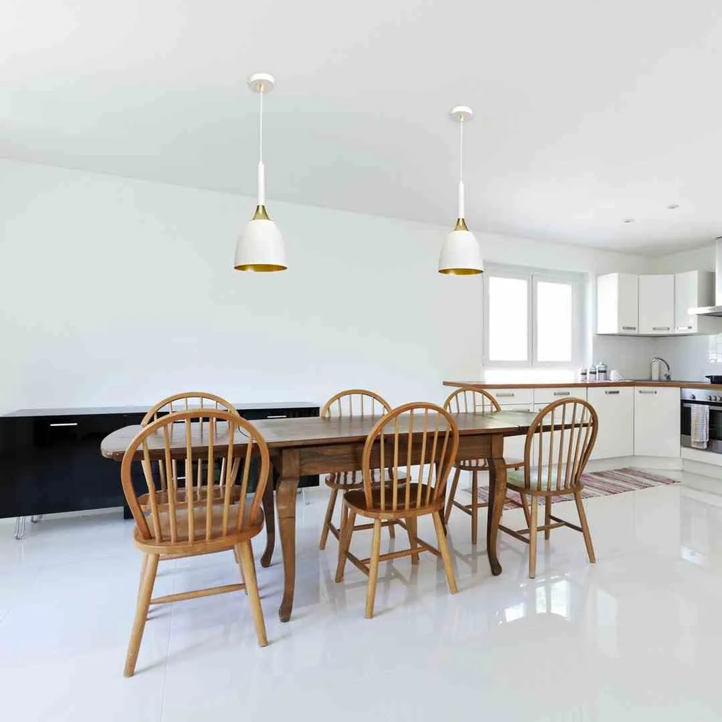 Lampa wisząca, pojedyncza biała/złota CLARK WHITE/GOLD 1xE27