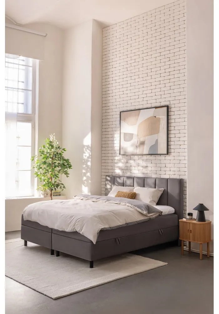 Szare łóżko kontynentalne ze schowkiem 160x200 cm Elva Bold Line – Bonami Selection