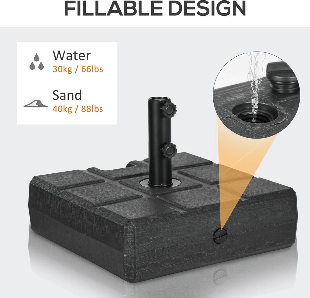 Outsunny Stojak na parasol do 40 kg - z uchwytem, kwadratowy, Czarny