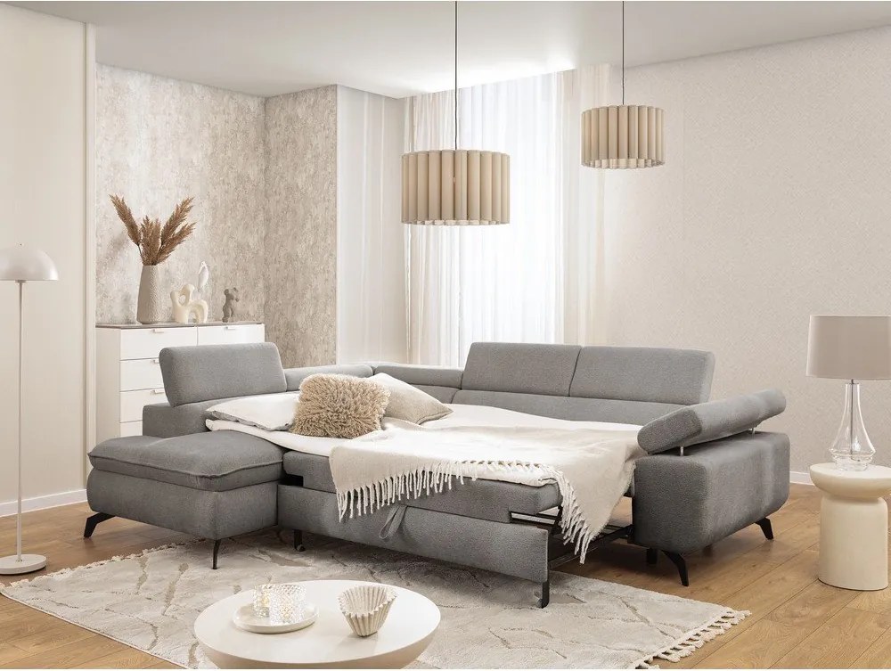 Jasnoszary narożnik z tkaniny szenilowej (lewostronny/w kształcie litery L) Marbeya – Ropez