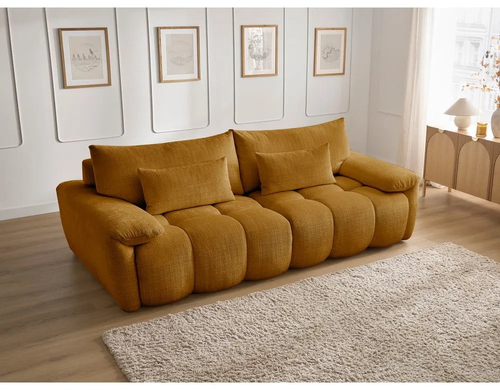Musztardowa sofa z tkaniny szenilowej 264 cm Ivane – Bobochic Paris