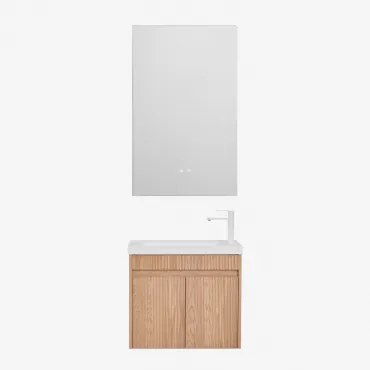 Zestaw Wiszących Mebli Łazienkowych Zintegrowany Z Umywalką Narek Popielaty Brąz & Prostokątny Led I Przeciwmgielny 55x90 Cm Riben & ↔︎ - Sklum