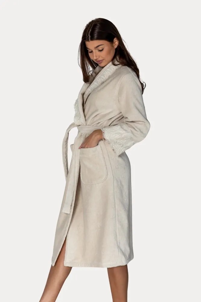 Damski szlafrok MAYA w ozdobnym opakowaniu M Jasnobeżowy