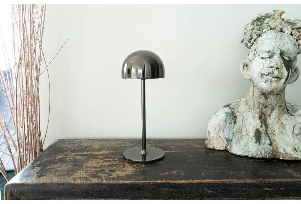 Ciemnoszara lampa stołowa LED ze zdalnym sterowaniem i metalowym kloszem (wysokość 30 cm) Tim – Sirius