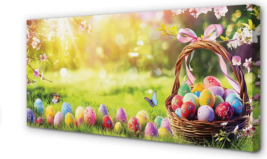 Duży obraz na płótnie Koszyk z Jajkami na Kwiecistej Łące