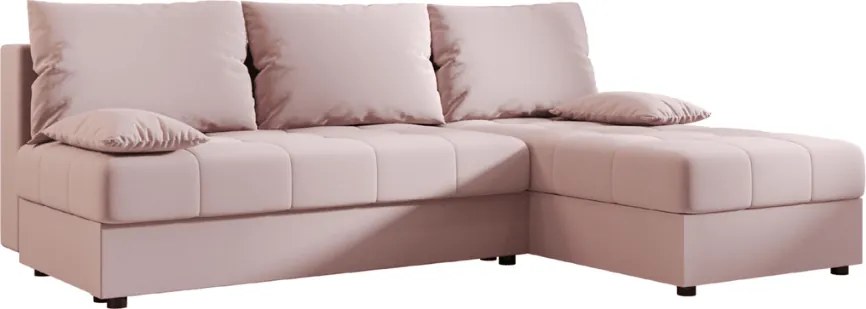 Rozkładana narożna sofa VENORIA SLIM 200x143 cm, pudroworóżowa, uniwersalna + 2 poduszki GRATIS