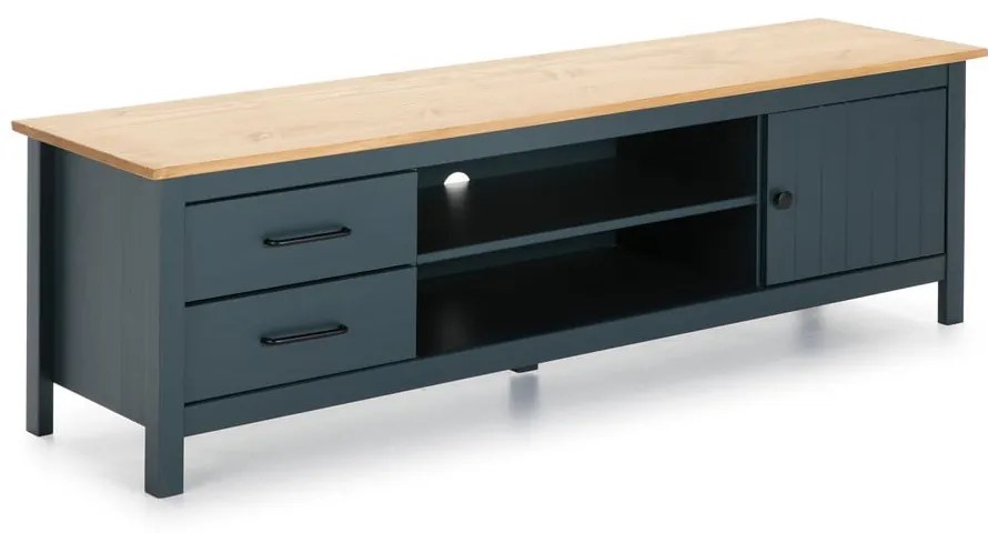 Ciemnoniebieska szafka pod TV z litego drewna sosnowego 158x47 cm Miranda – Marckeric