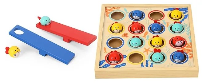 Tooky toy gra dla dzieci drewniany stół latające rybki 19 el.