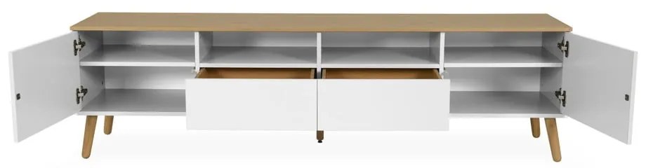 Biała szafka pod TV z nogami z drewna dębowego Tenzo Dot, szer. 192 cm