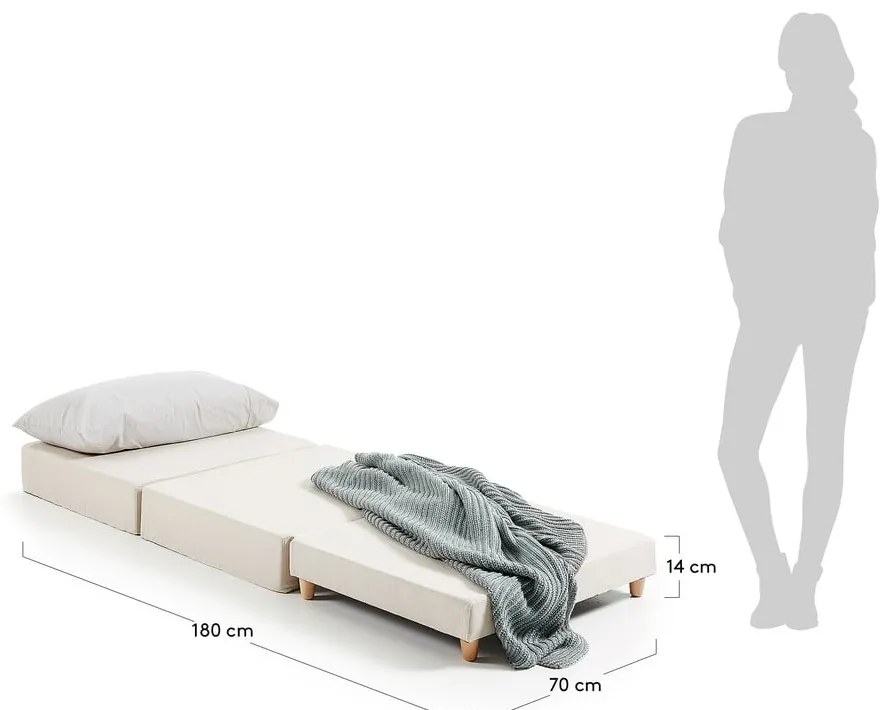 Szary puf rozkładany Kave Home Kos, 70x180 cm