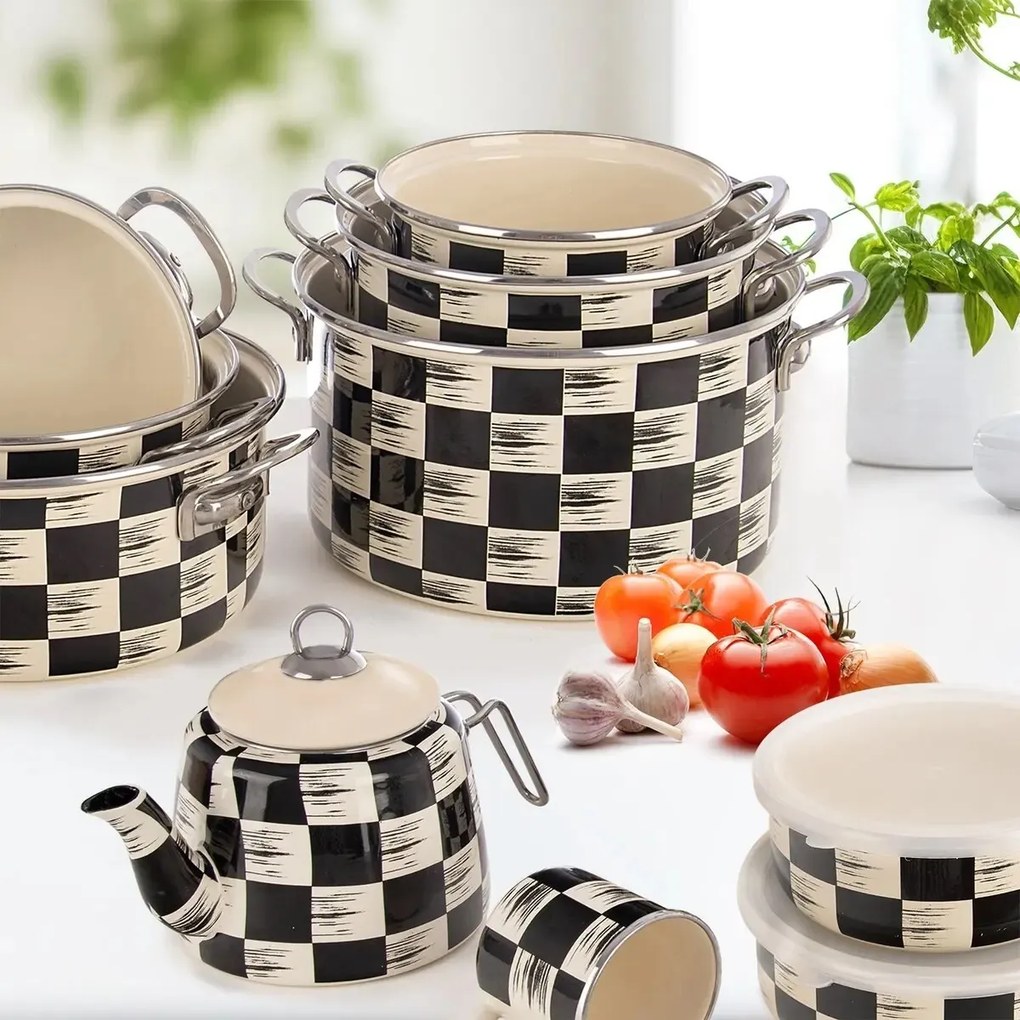 Orion Emaliowany garnek Szachownica Lem, 3 l,średnica 20 cm, śred. 20 cm