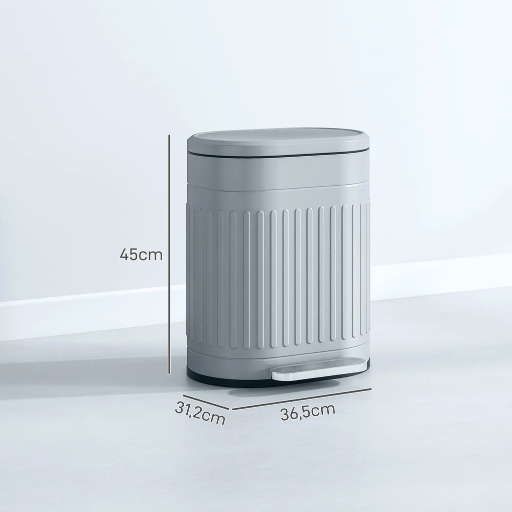 HOMCOM Kosz na śmieci 20L z pedałem, pokrywą, wyjmowanym pojemnikiem wewnętrznym, mechanizm Soft-Close, 36,5 x 31,2 x 45 cm, szary | Aosom PL