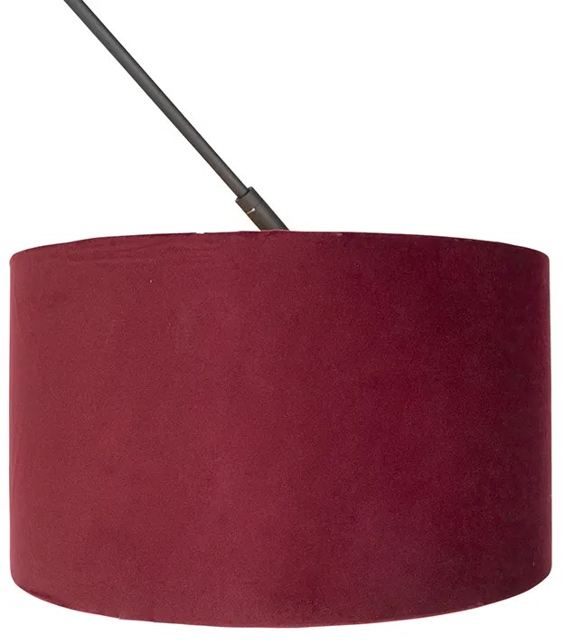 Lampa wisząca czarna z czerwonym aksamitnym kloszem ze złotem 35 cm - Blitz klasyczny/Antyczny Oswietlenie wewnetrzne