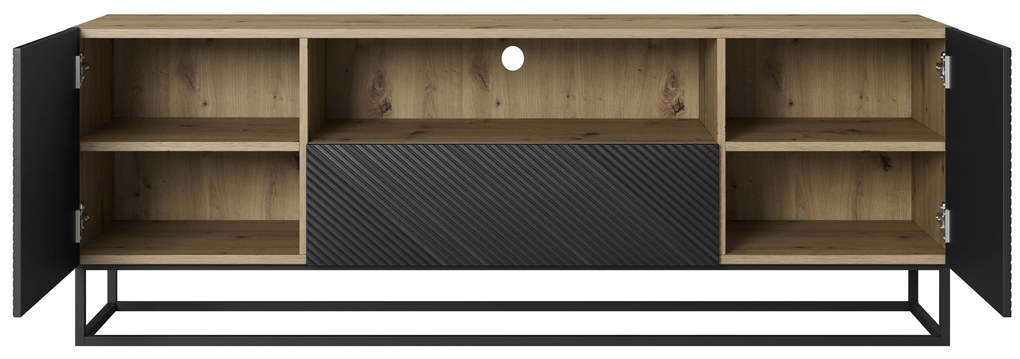 Szafka RTV Asha 167 cm z szufladą i metalowym stelażem - artisan / czarny mat