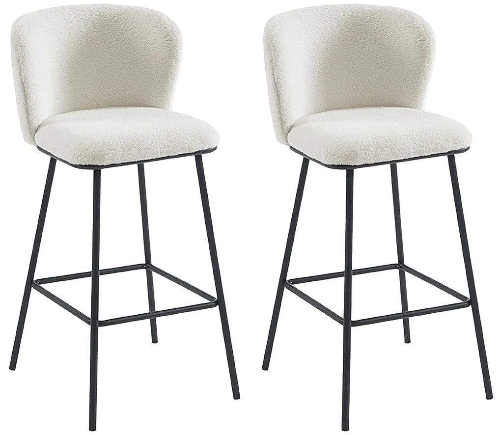 Zestaw 2 stołków barowych z bukli i metalu - Biały - SENORASE