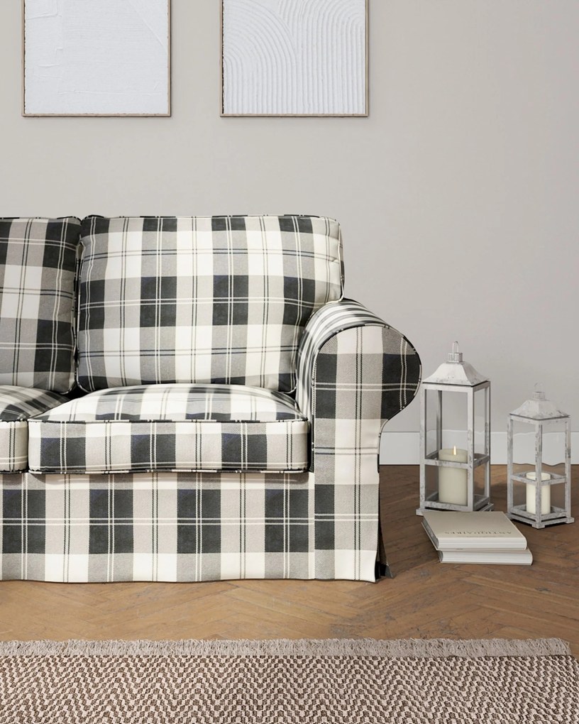 Pokrowiec na sofę Ektorp 2-osobową rozkładaną, model po 2012 kolor czarny tkanina strukturalna, wzorzysta
