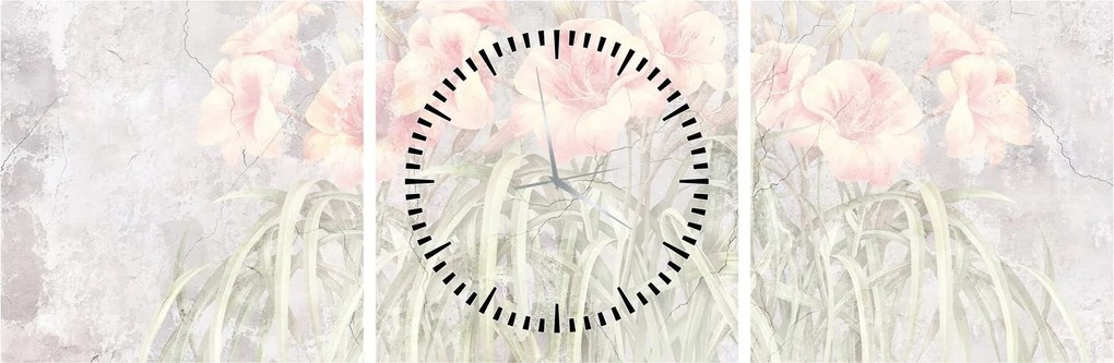 Obraz - Freska lilii (z zegarem) (90x30 cm)