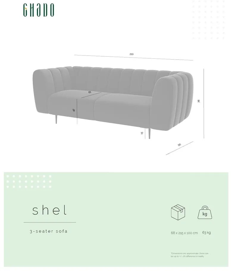 Jasnoszara sofa 210 cm Shel – Ghado