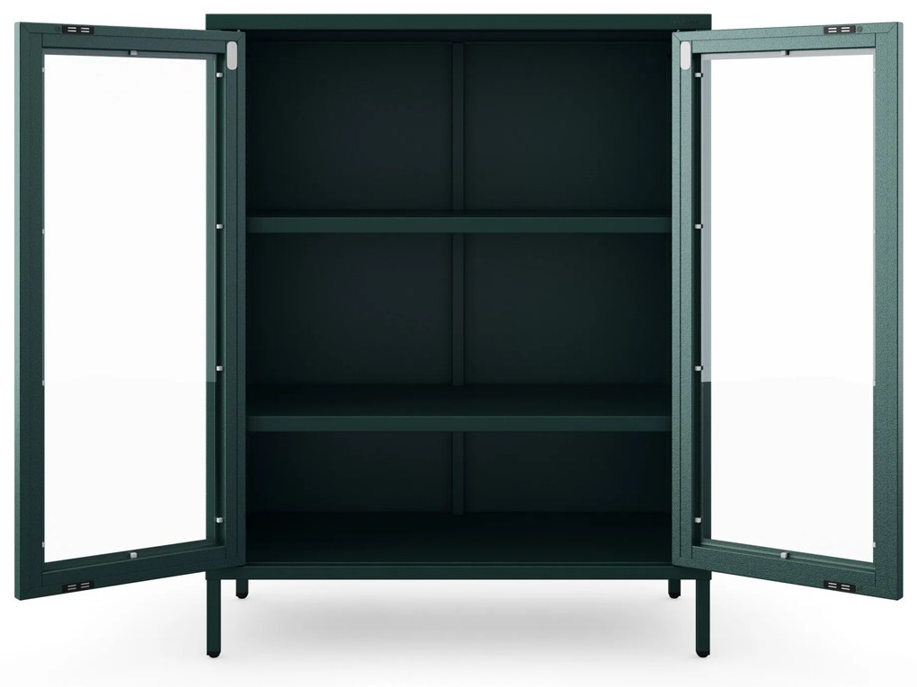 Witryna przeszklona niska butelkowa zieleń: Modern GINA, 800 x 1015 x 400 mm