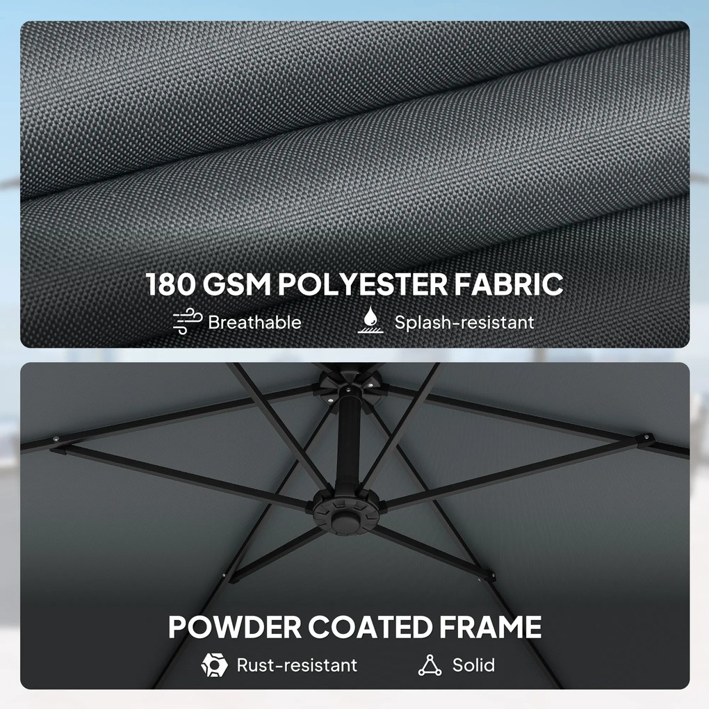 Outsunny Parasol ogrodowy ok. Ø300 cm z mechanizmem blokującym, korbą i obciążnikami, ciemnoszary | Aosom PL