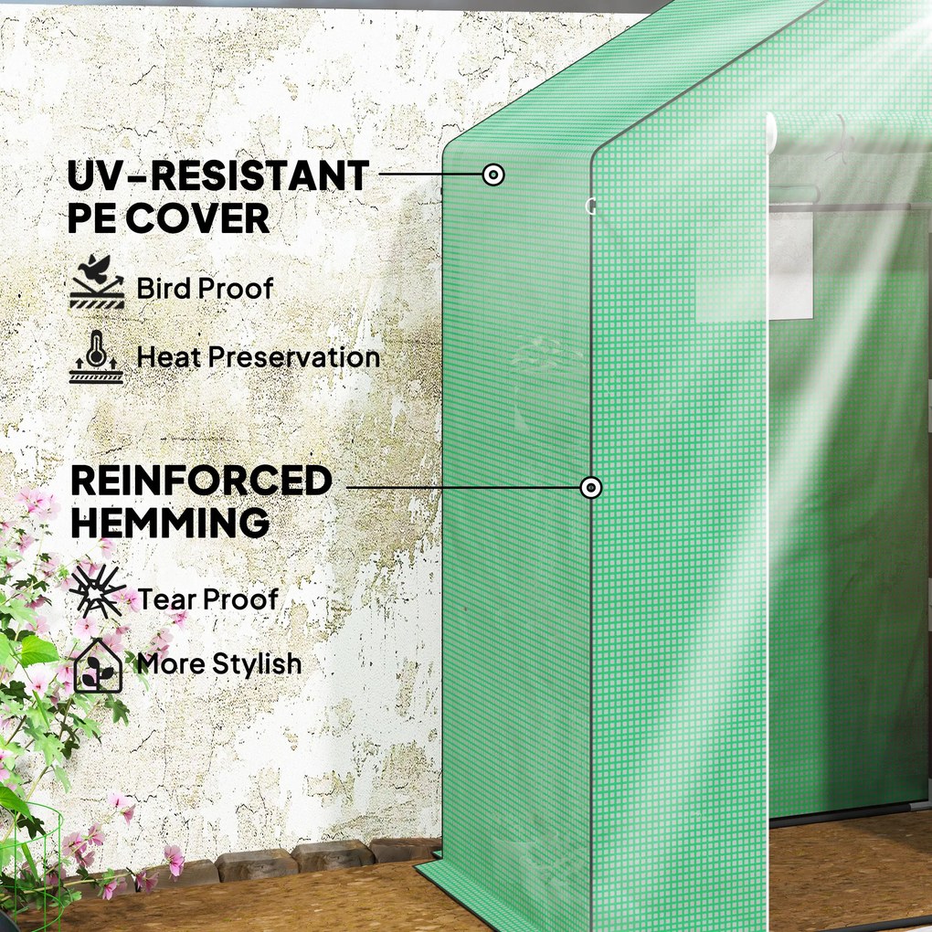 Outsunny Szklarnia z półkami, mini-szklarnia, odporna na UV, okna z siatki, drzwi na zamek błyskawiczny, 143D x 74S x 190W cm, Zielona