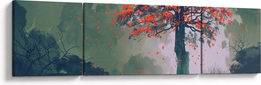 Obraz samotnego czerwonego drzewa (170x50 cm)