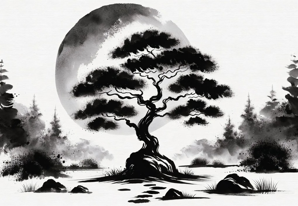 Fototapeta - Czarno-bonsai (196x136 cm)