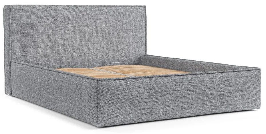 Szare tapicerowane łóżko dwuosobowe ze schowkiem ze stelażem 200x200 cm Lounge L – Maison de Rêve