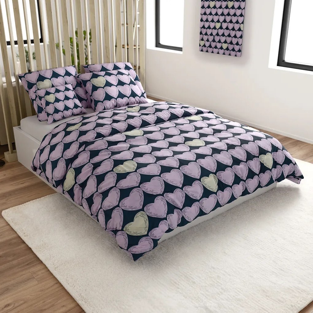 PrzytulneMieszkanie.pl PrzytulneMieszkanie.pl Pościel z mikrofibry VIOLET HEARTS jasnofioletowa Rozmiar pościeli: 2 szt 70 x 80 cm | 160 x 200 cm