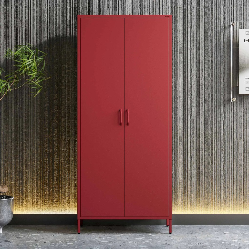 Szafa na ubrania metalowa czerwona FLAVIO, 800 x 1850 x 450 mm