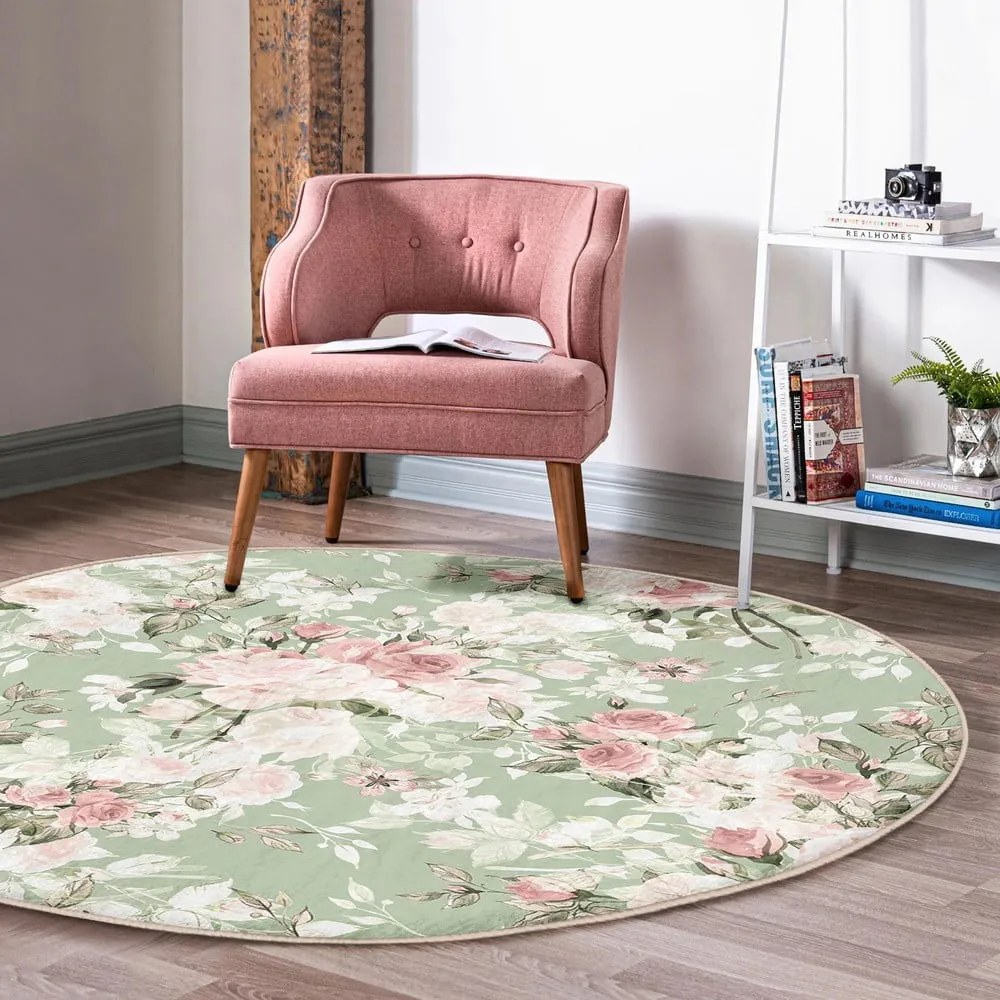 Jasnozielony okrągły dywan odpowiedni do prania i robotów sprzątających ø 120 cm Comfort – Mila Home