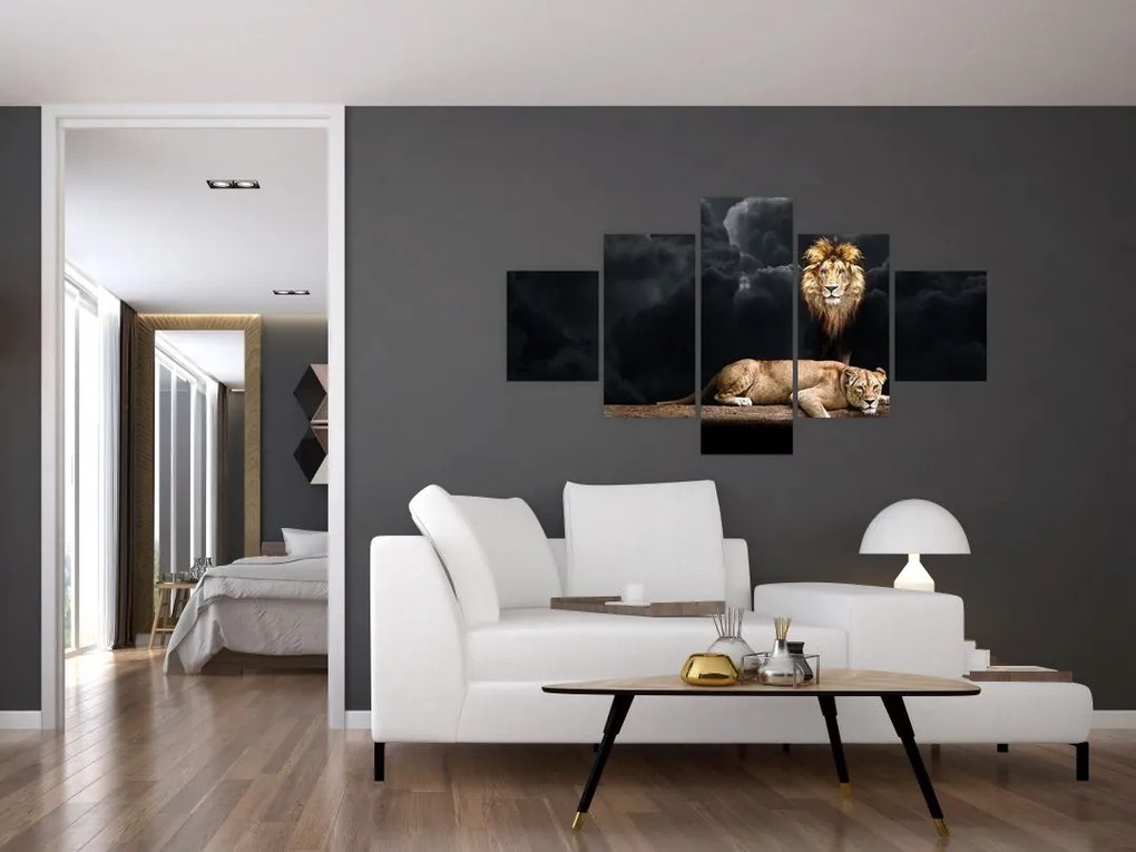 Obraz - Lew i lwica w chmurach (125x70 cm)