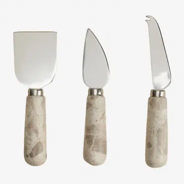 Zestaw 3 Sztućców Do Sera Z Marmuru I Stali Nierdzewnej Calven Marmur Beżowy Panther - Sklum