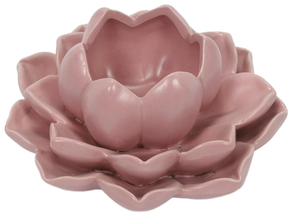 Świecznik na tealight kwiat lotosu z porcelany, 12,5 x 13 x 6,5 cm